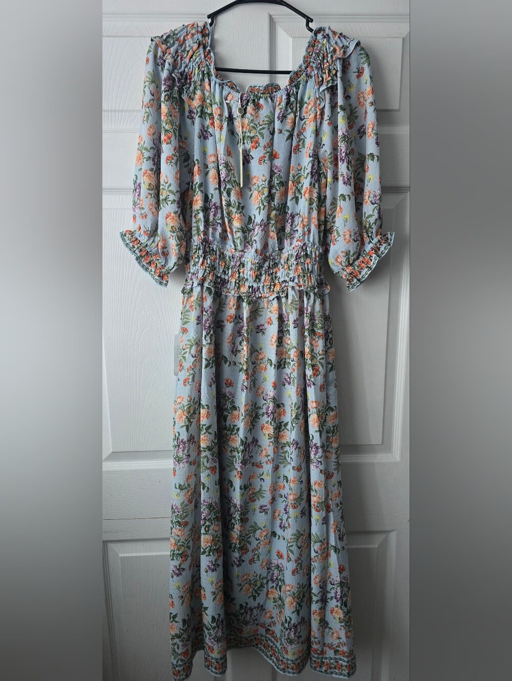Max Studio Blue Floral Elastic-Waist Dress - Small